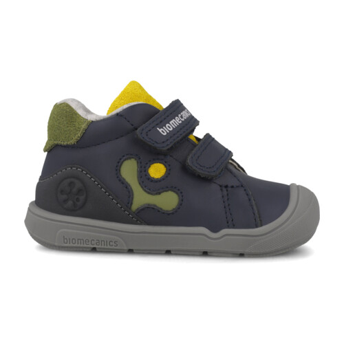 Ghete baieti din piele imblanite Biomecanics Wider Cupsole, Navy/Galben - 261144-A089FB