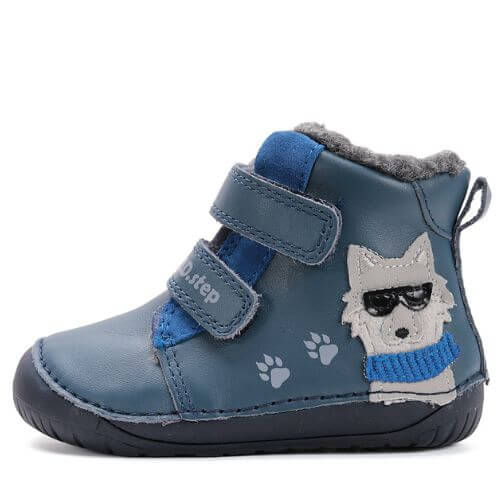 Ghete copii baieti Barefoot din piele imblanite DD Step, Albastru – W070-52893