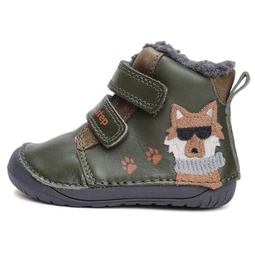 Ghete copii baieti Barefoot din piele imblanite DD Step, Verde – W070-52893A