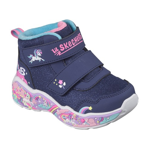 Ghete copii fete din material sintetic, imblanite, Skechers, Albastru – 303163N-NVMT