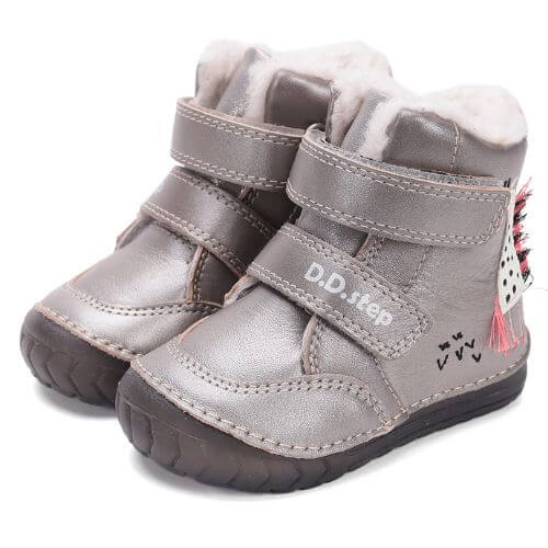 Ghete copii fete din piele imblanite DD Step, Argintiu – W029-52766