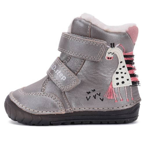 Ghete copii fete din piele imblanite DD Step, Argintiu – W029-52766