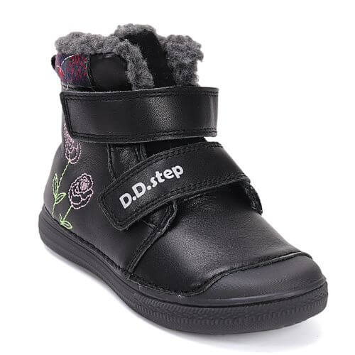 Ghete copii fete din piele imblanite DD Step, Negru – W049-52654A