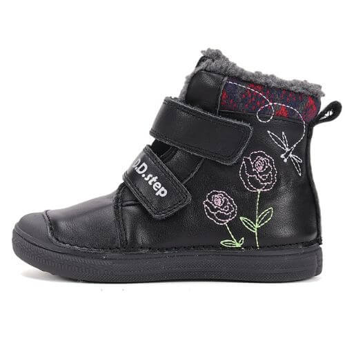 Ghete copii fete din piele imblanite DD Step, Negru – W049-52654A