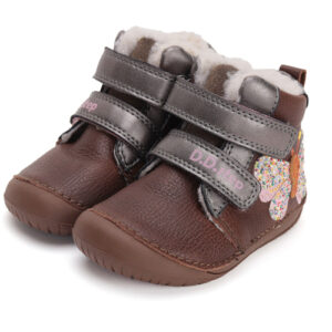 Ghete copii fete Barefoot din piele imblanite DD Step, Maro – W070-42522A