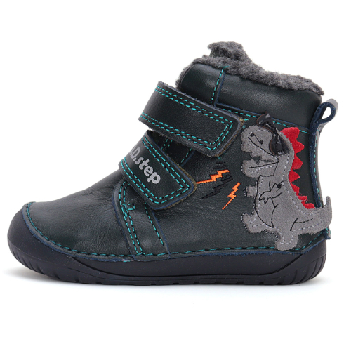 Ghete copii baieti Barefoot din piele imblanite DD Step, Verde – W070-42838A