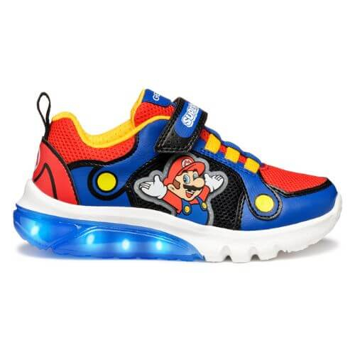 Pantofi copii baieti din material sintetic si textil Geox cu LED, personaj Mario, Albastru – J55LBF_01454_C0833 Pantofi copii baieti din material sintetic si textil Geox cu LED, personaj Mario, Albastru – J55LBF_01454_C0833