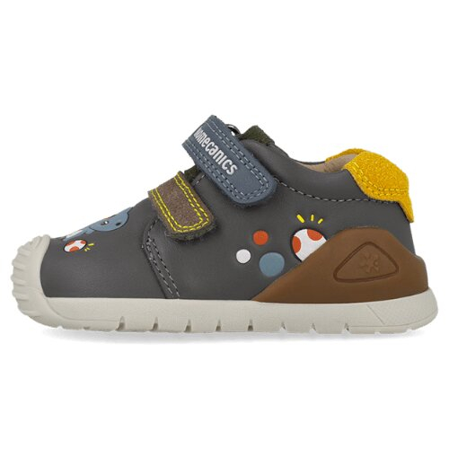 Ghete baieti din piele imblanite Biomecanics Biogateo Casual, Gri/Dinozaur Toy – 261128-B213FB