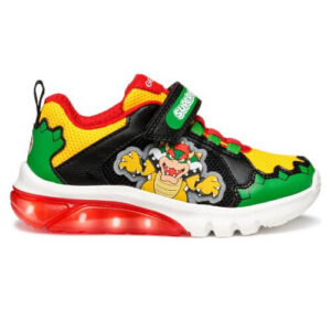 Pantofi copii baieti din material sintetic si textil Geox cu LED, personaj Bowser Mario, Verde – J55LBE_01454_C3221