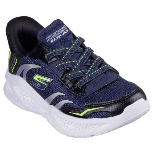Pantofi copii baieti din textil Slip-In cu LED Skechers, Albastru – 403848