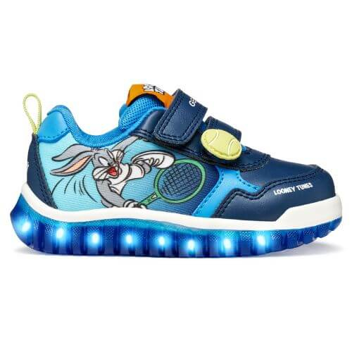 Pantofi copii baieti din material sintetic si textil Bugs Bunny cu LED Geox, Albastru – B655ZB-05411-CB44D