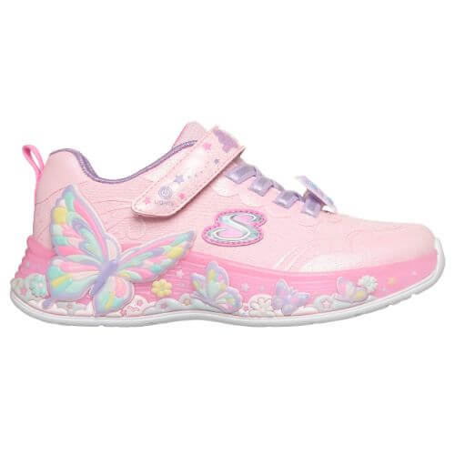 Pantofi copii fete cu LED din textil Skechers, Roz – 303065-LPMT