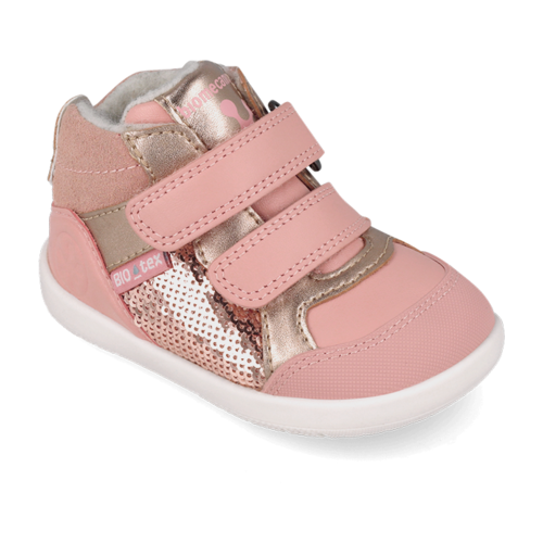 Pantofi copii fete din piele imblaniti Biomecanics, Roz-Auriu – 261167-B193FB