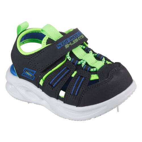 Sandale copii baieti cu LED din textil Skechers, Negru – 407033-BKLM Sandale copii baieti cu LED din textil Skechers, Negru – 407033-BKLM