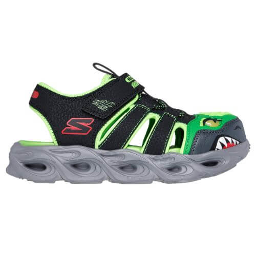 Sandale copii baieti cu LED din textil Skechers, Verde – 400613-BKLM