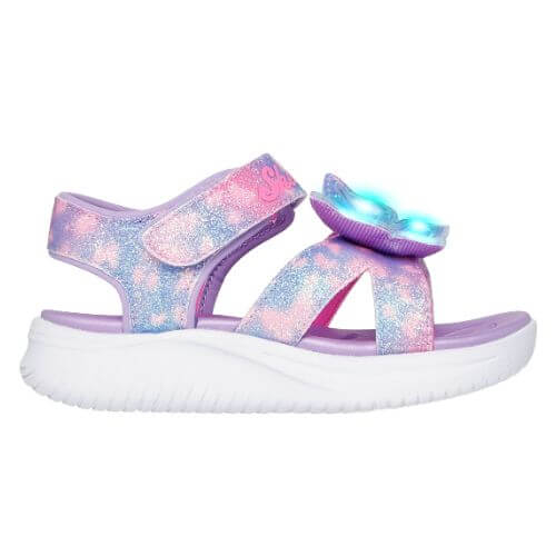 Sandale copii fete cu LED din textil Skechers, Lavanda – 303109-LVMT