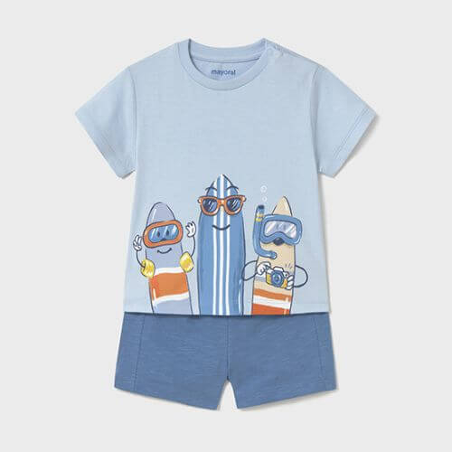 Set de tricou si pantaloni scurti pentru baieti Mayoral, Albastru – 1656-26 Set de tricou si pantaloni scurti pentru baieti Mayoral, Albastru – 1656-26