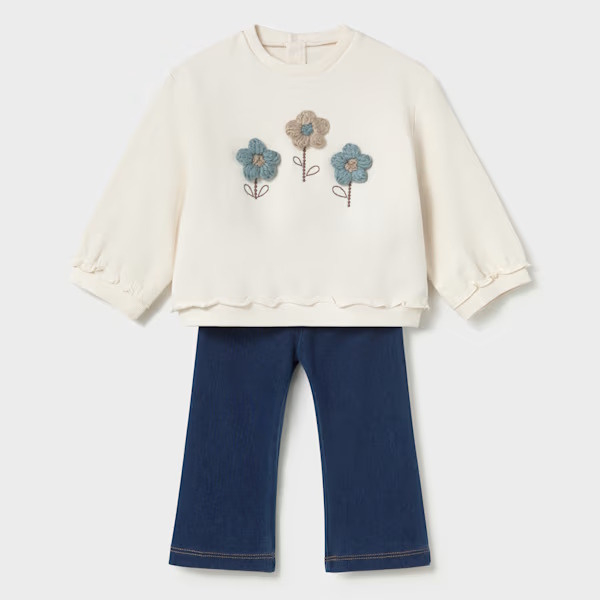 Set hanorac cu pantaloni fete Mayoral, Crem/Albastru – 2706-049