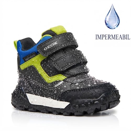 Ghete impermeabile baieti Geox Trekkyup ABX, Negru/Verde Neon – B566LB_0MEFU_C9299