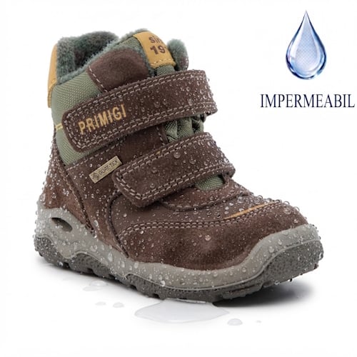 Ghete impermeabile copii baieti din piele intoarsa imblanite Primigi GTX, Maro – 8863711