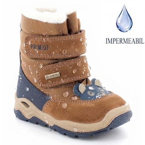 Ghete impermeabile copii baieti din piele intoarsa imblanite Primigi GTX, Maro – 8863911
